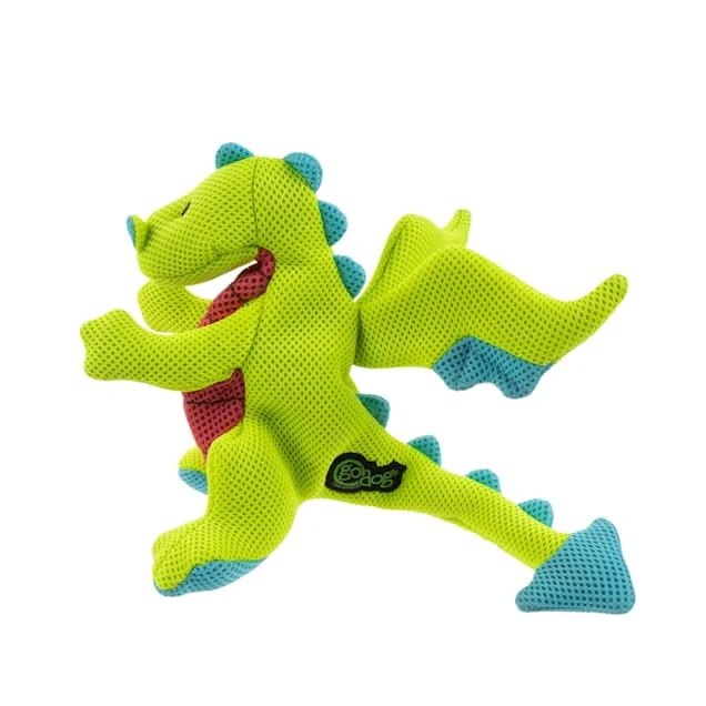 goDog 2x Chew Guard Dragon Durable Squeaky Plush Dog Toy, Green