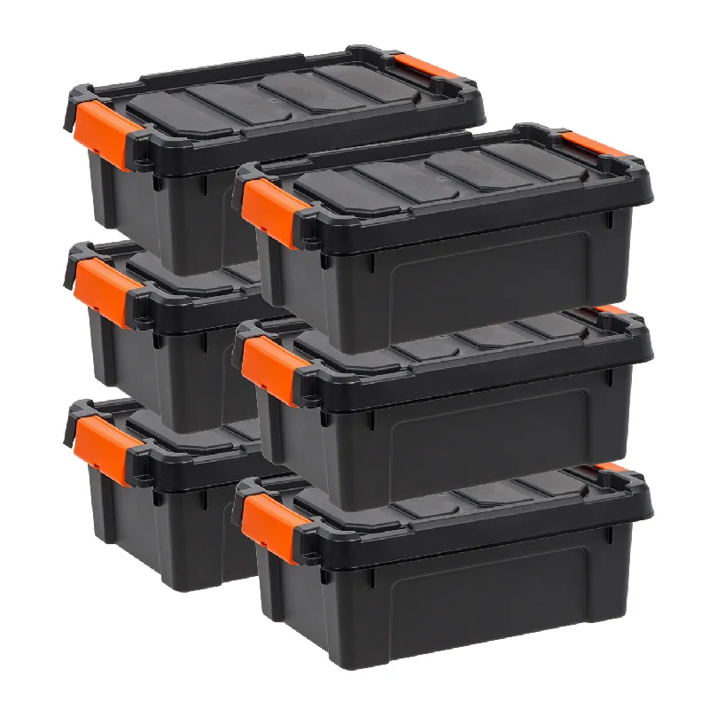 13 Quart Heavy Duty Plastic Storage Box, Black Pack of 6