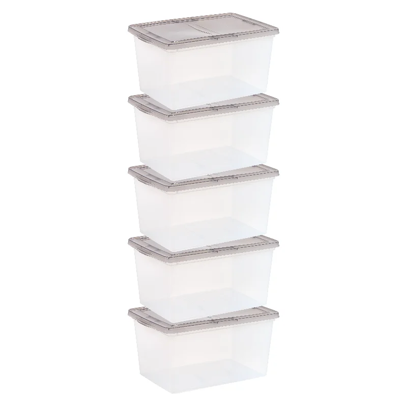 14.5 Gallon Snap Top Plastic Storage Box, Clear wih Gray Lid, Pack of 5