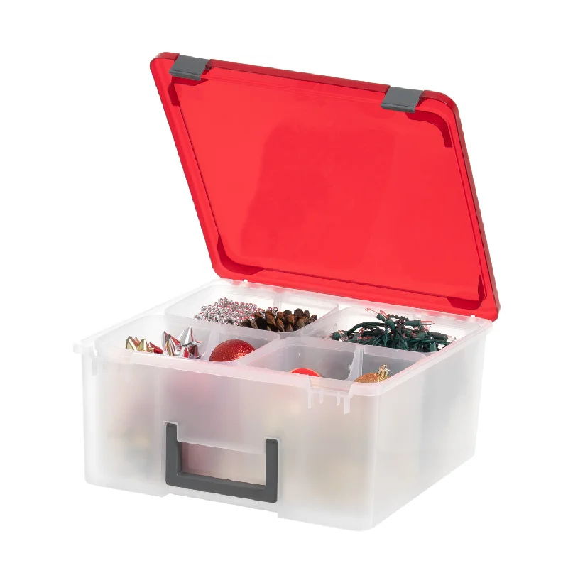 26.7 Qt. Portable Divider Holiday Storage Bin, Clear/Red