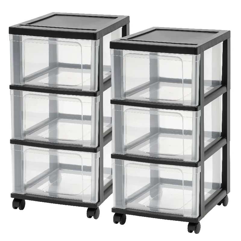 3-Drawer Narrow Cart, 2 Pack, Black