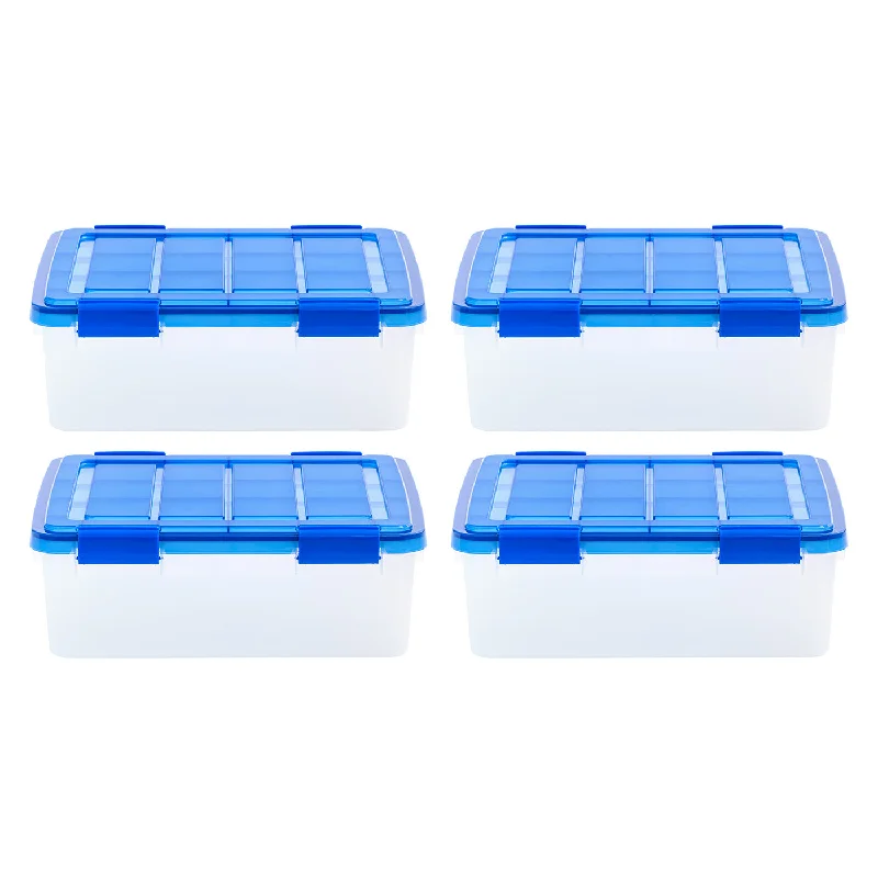 6.5 Gallon Clear Plastic Storage Boxes with Blue Lid, Pack of 4