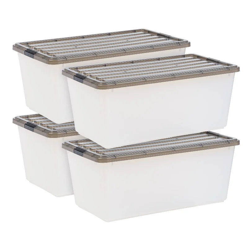 91 Qt. (22 gal.) Large Clear Latch Box, Stackable Plastic Storage Bin with Lid, Set of 4