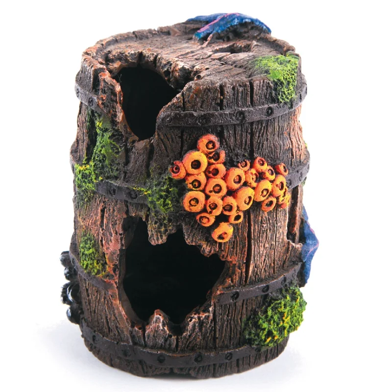 Kazoo Wooden Barrel with Overgrown Coral Medium Fish Tank Ornament