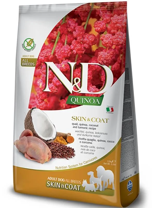 Farmina N&D Quinoa Grain Free Quail and Coconut Skin and Coat All Breeds Dog Food