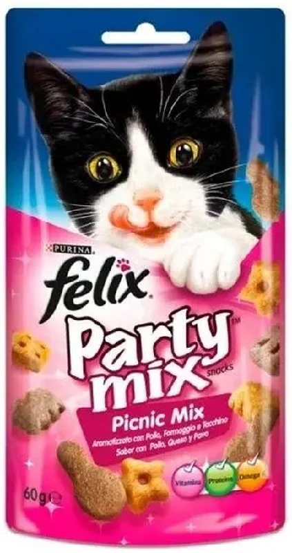 FELIX Party Mix Delicatese pentru pisici PICNIC cu pui, Brânză şi Curcan, 60g