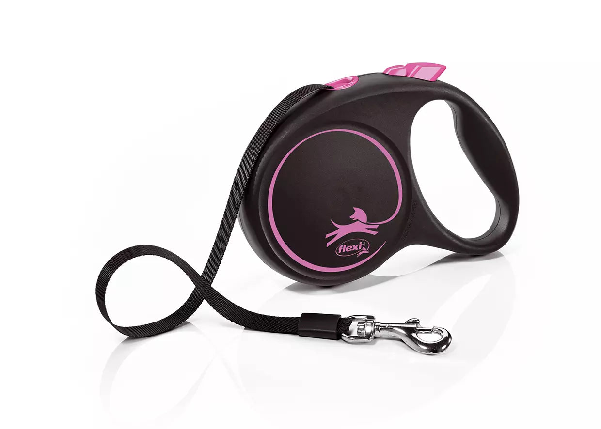 Flexi - Black Design Tape 5m Lead - Small - Black/Pink