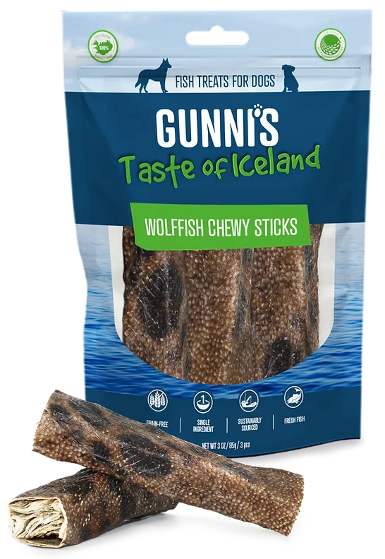 Gunni's Dog Treats Wolffish Chewy Sticks 3ct 3oz bag