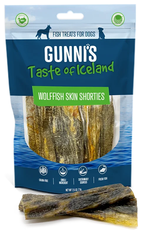 Gunni's Dog Treats Wolffish Skin Shorties 2.5oz bag