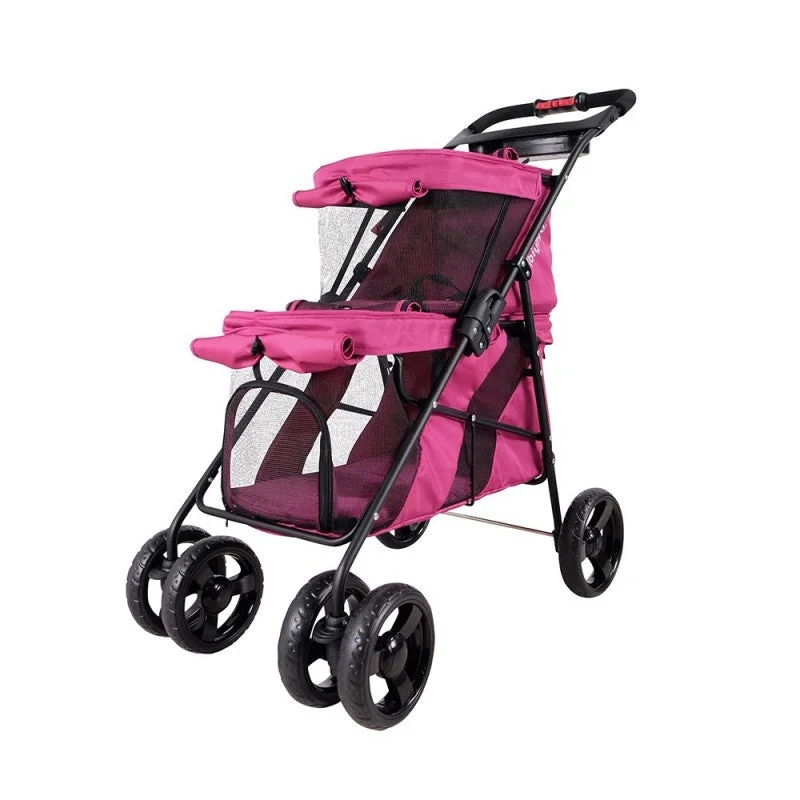 Ibiyaya Double Decker Pet Bus Stroller (Red Violet)