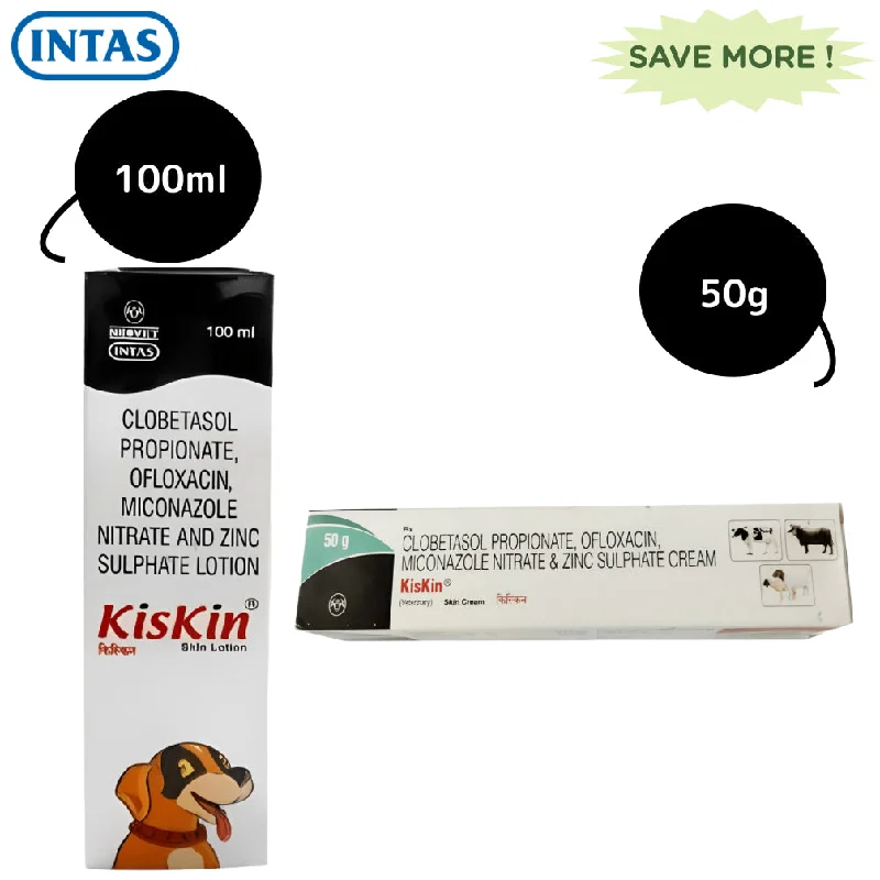 Intas Kiskin Lotion (100ml) and Kiskin Ointment (Cream) (50g) for Dogs and Cats Combo