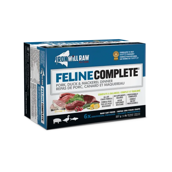 IRON WILL RAW Feline Complete Pork, Duck & Mackerel Dinner, 6 x 227g (6 x 0.5lb)