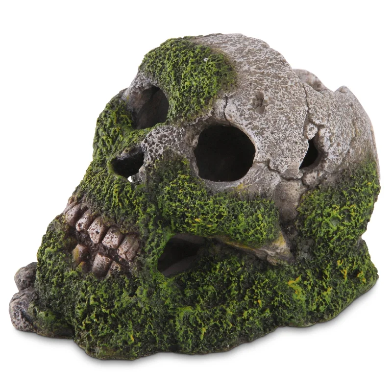 Kazoo Bubbling Skull with Moss Medium Fish Tank Ornament