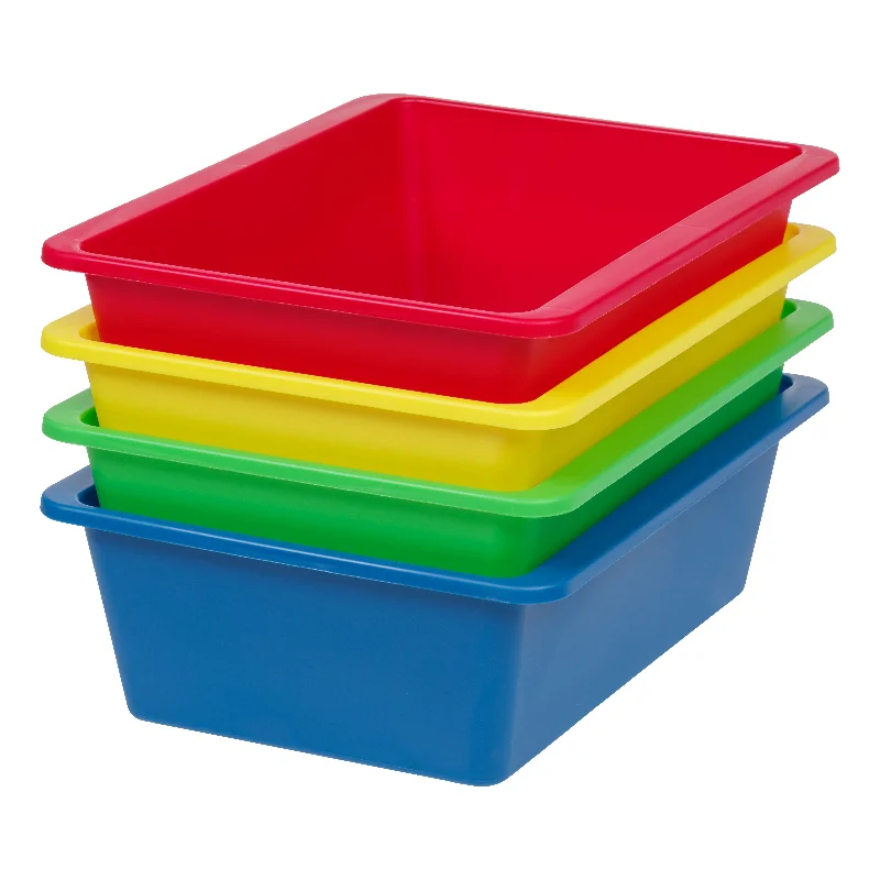 Large Multi-Purpose Plastic Bins, 4 Pack, Primary