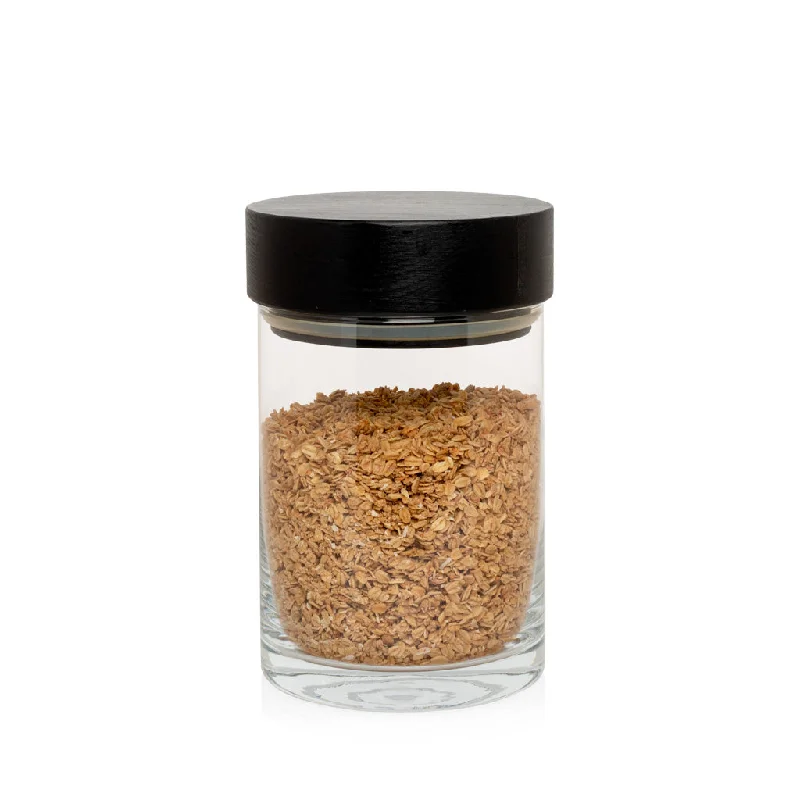 Medium Glass Storage Canister with Black Wood Top