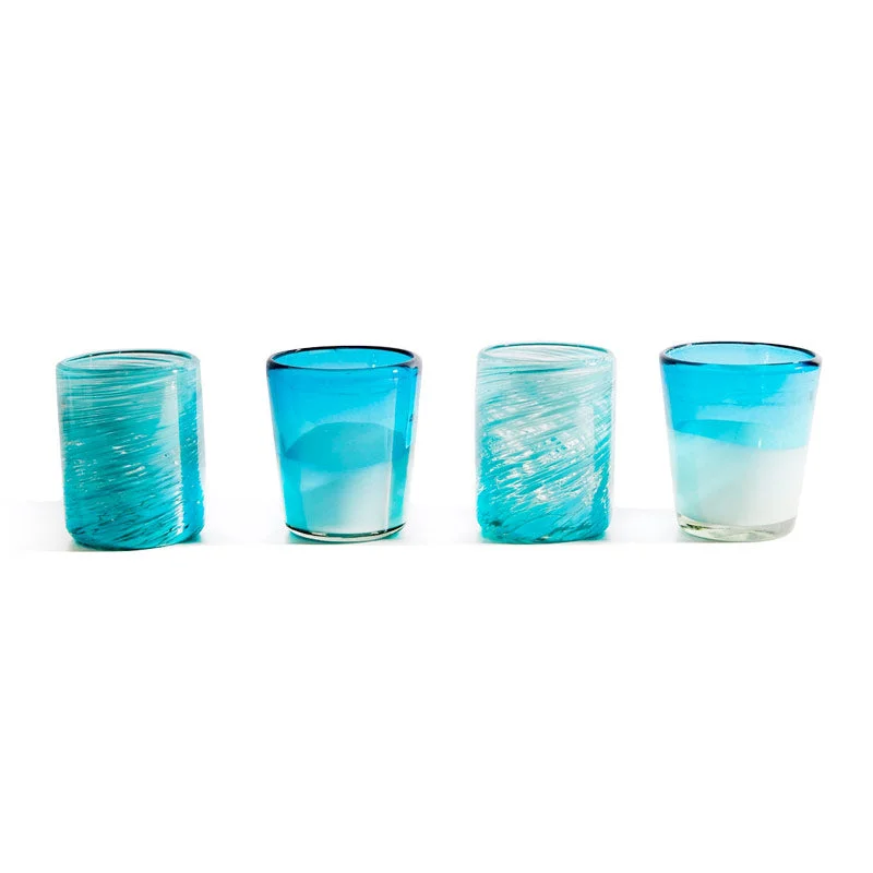 Mexican Handblown Glasses, Aqua, Set of 4