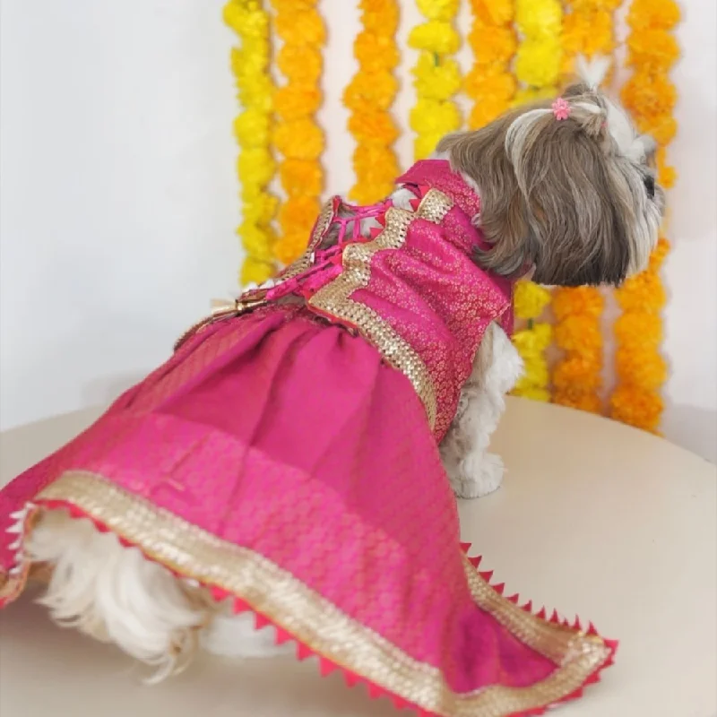 Pawgypets Brocade Lehenga for Dogs and Cats (Pink)