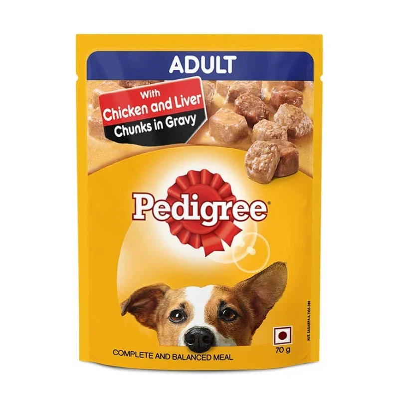 Pedigree Adult, Chicken & Liver Chunks Flavour in Gravy, Wet Dog Food, 70 g