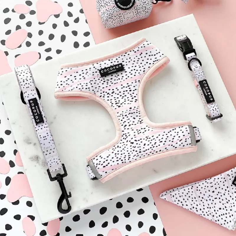 Pink Dalmatian Adjustable Neck Harness, Lead & Collar Bundle