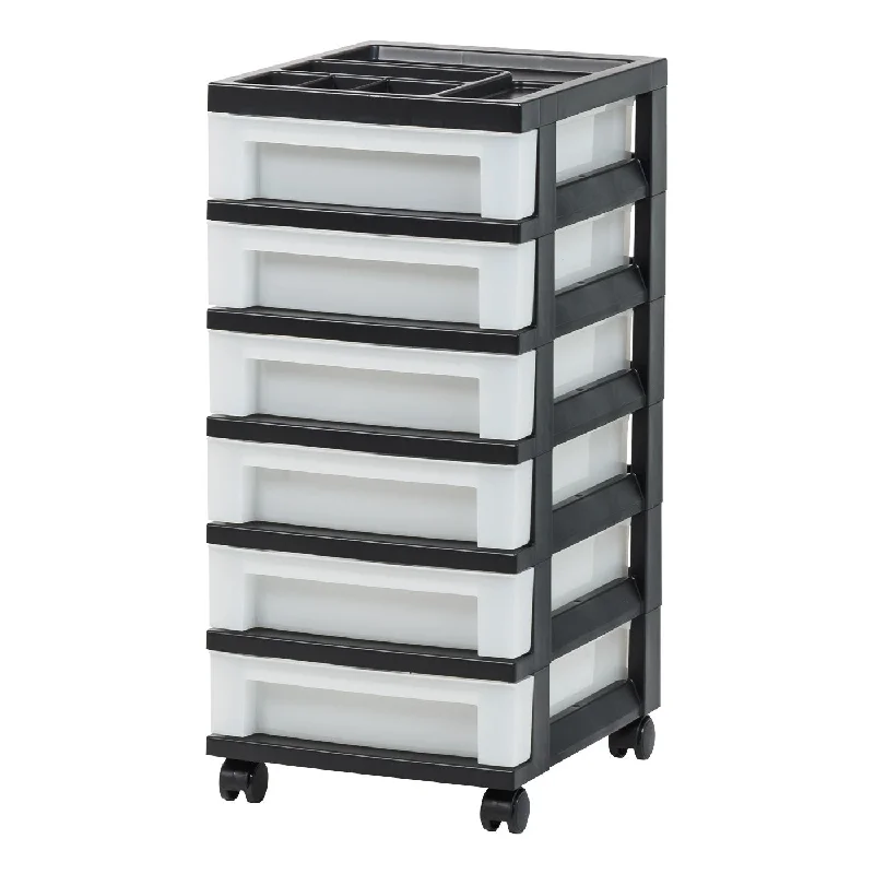 Plastic Storage-6 Drawer, Organizer-Cart, Black/Pearl