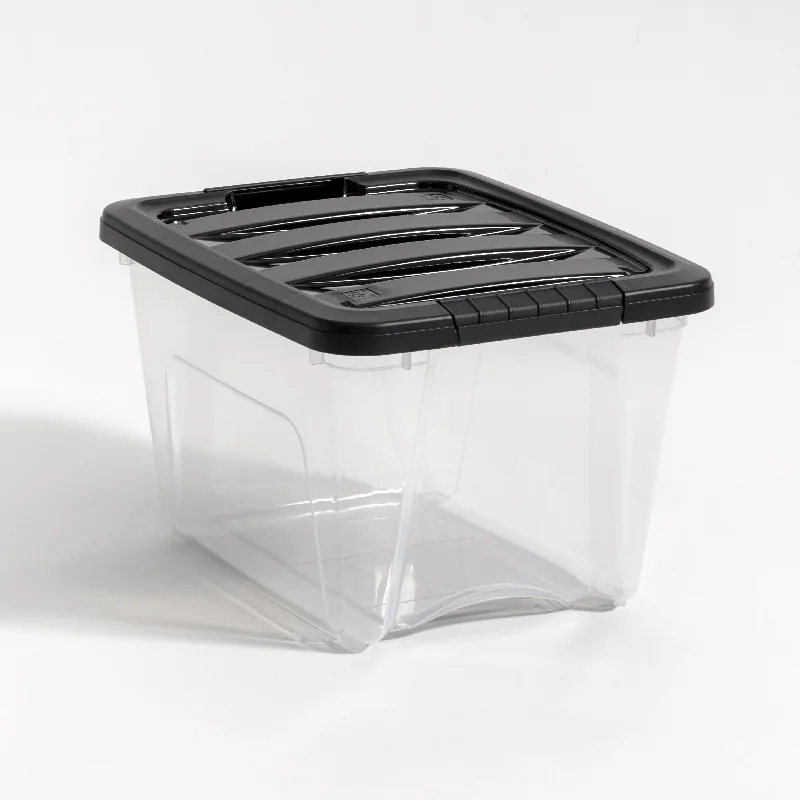 Plastic Storage Bins, Stackable Storage Container with Secure Latching Buckles and Black Lid, 19 Qt.