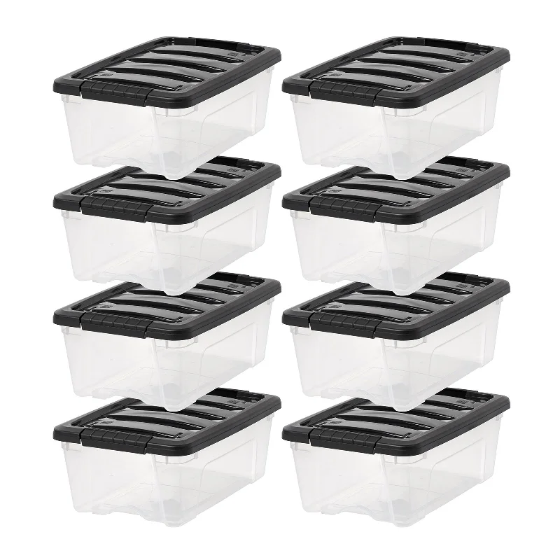 Plastic Storage Bins, Stackable Storage Container with Secure Latching Buckles and Black Lid, 5 Qt.