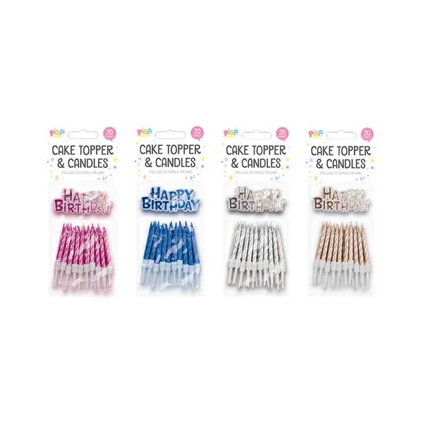 Pop Party Cake Topper & Candles 20 Pack