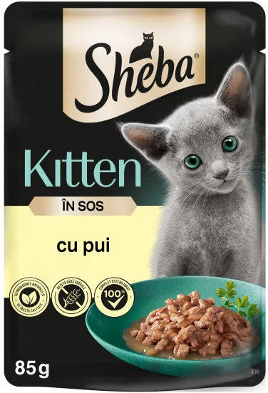 SHEBA KITTEN Plic hrană umedă pentru pisicuţe, cu Pui în sos 85g