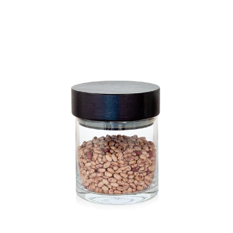 Small Glass Storage Canister with Black Wood Top