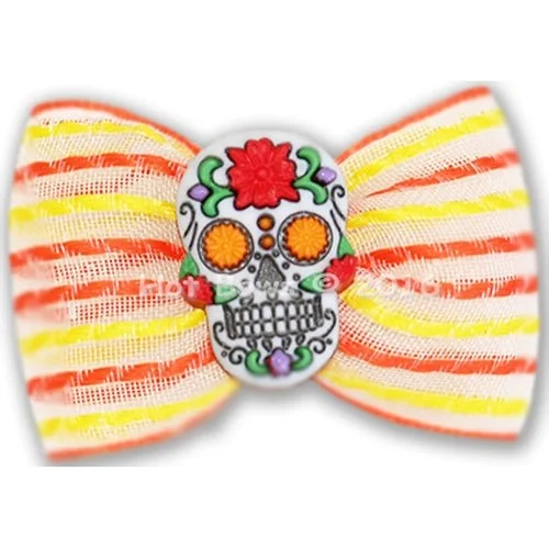 Sugar Skull Hair Bow - Orange