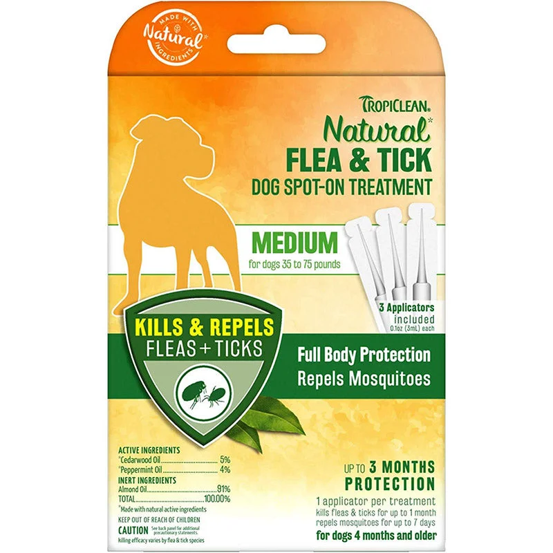 Tropiclean Natural Flea & Tick Dog Spot On Treatment upto 16-35 Kg, Medium, 3 Pack