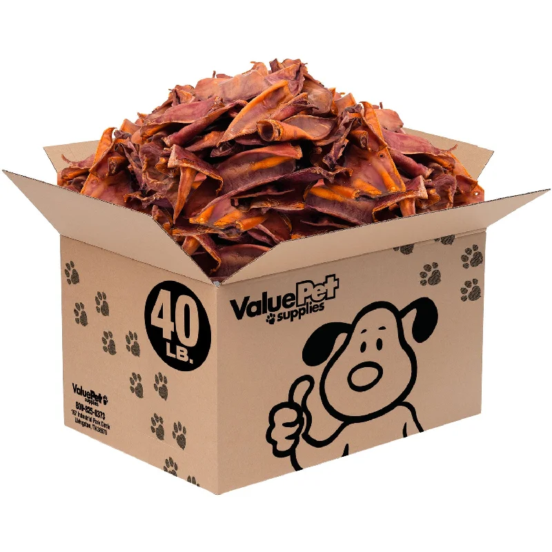 ValueBull Pig Ears for Dogs, 100% Pork Chews, Varied Sizes/Shapes, 40 lb WHOLESALE PACK