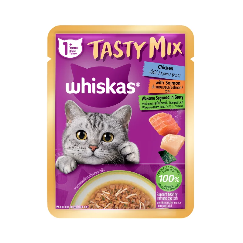 Whiskas Tasty Mix Chicken And Salmon With Wakame Seaweed In Gravy Pouch Wet Cat Food 70g