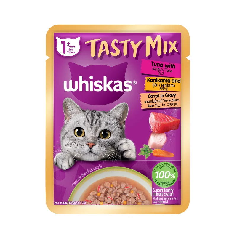 Whiskas Tasty Mix Tuna And Kanikama With Carrot In Gravy Pouch Wet Cat Food 70g